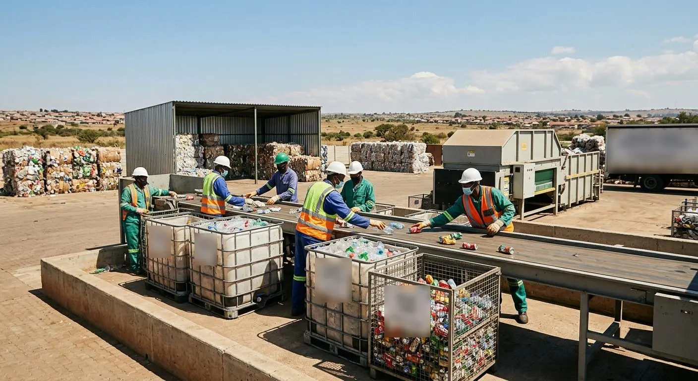 Concept render of sorted plastics at a recycling yard